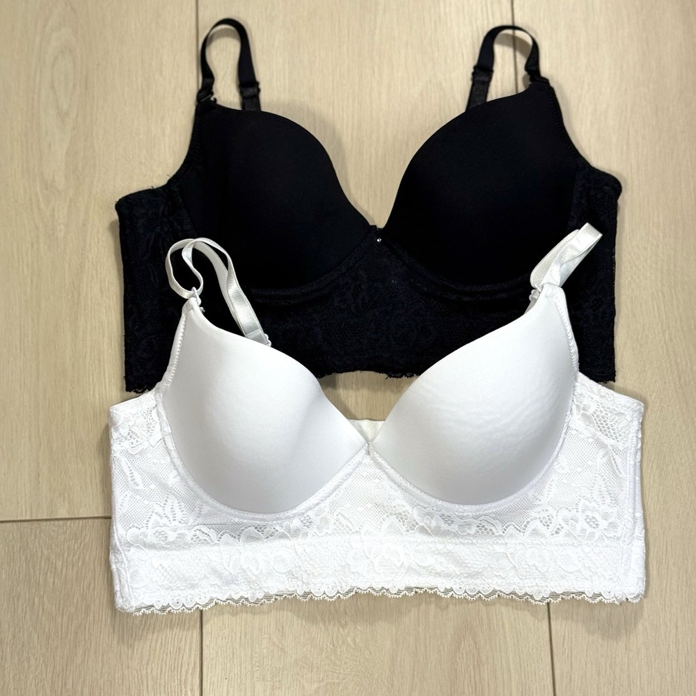 Lot 2 Vanessa Women's Bras 36B Lace Padded Underwire Black‎ White Adjustable